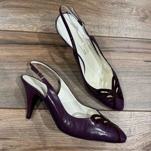 BRUNO MAGLI VINTAGE Leather Italian Designer Purple Slingback Kitten Heels | 7.5